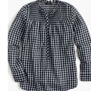 J. Crew ruffle classic popover shirt in mini windowpane (2, navy)